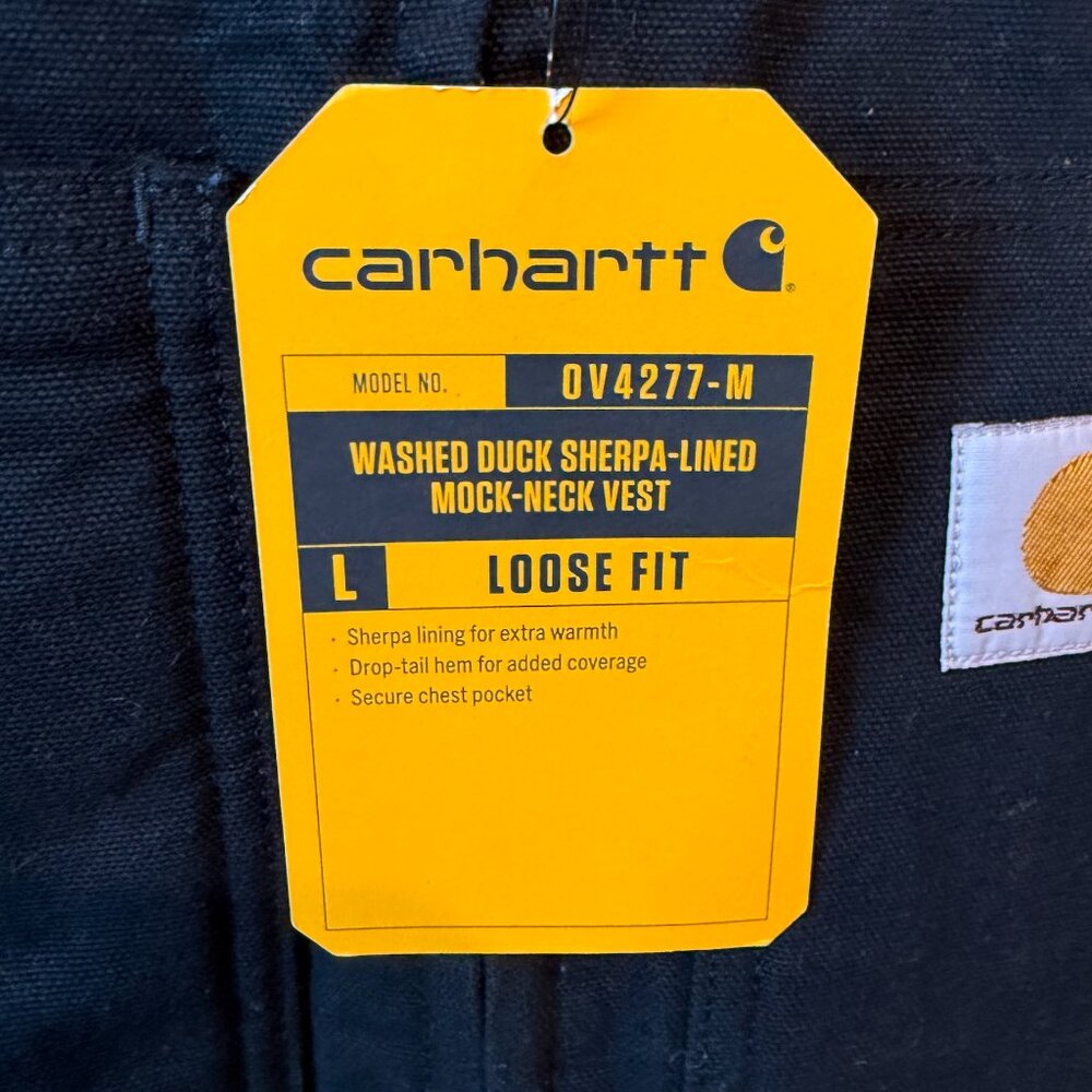 NWT Carhartt Washed Duck Sherpa Lined Mock Neck Vest Black Small 3rd Party Logo - Picture 2 of 10
